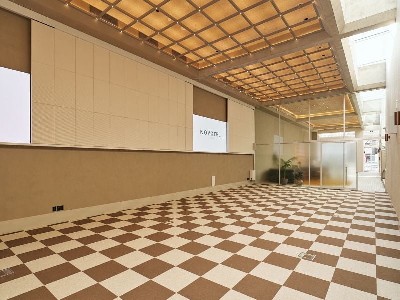 Novotel St Kilda. The function room, with its chequered floor and coffered ceiling.